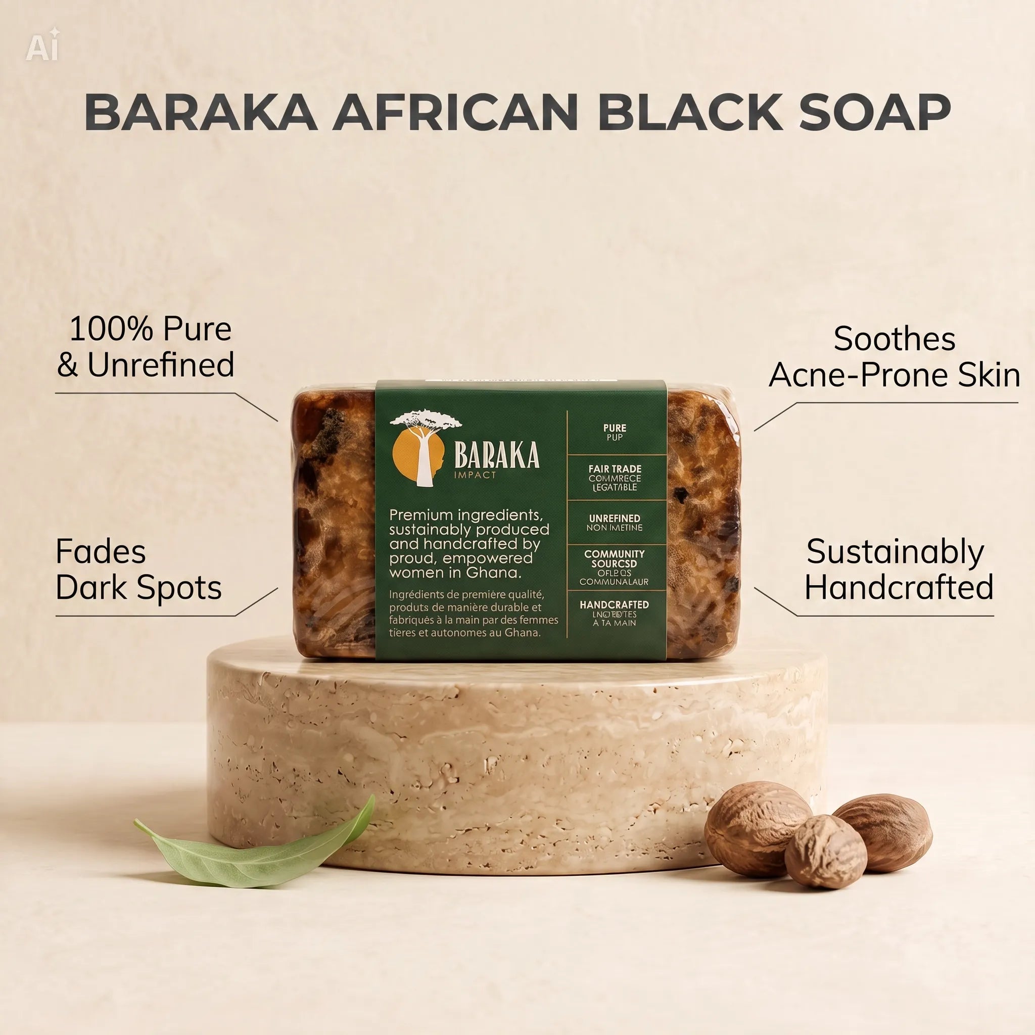 Aloe Vera African Black Soap with Trans-Vitro Shea Butter – Handmade in Ghana – 5 oz, Pack of 2