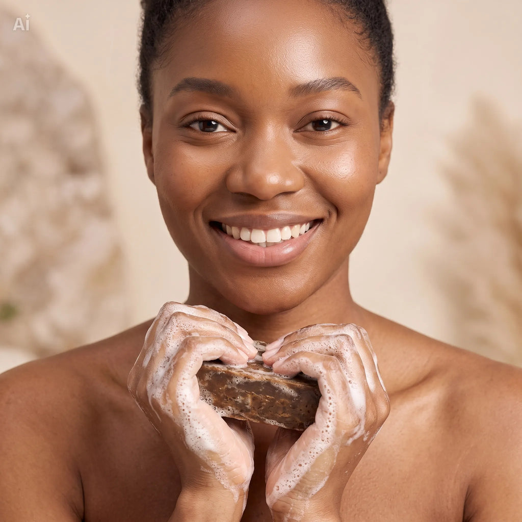 Aloe Vera African Black Soap with Trans-Vitro Shea Butter – Handmade in Ghana – 5 oz, Pack of 2