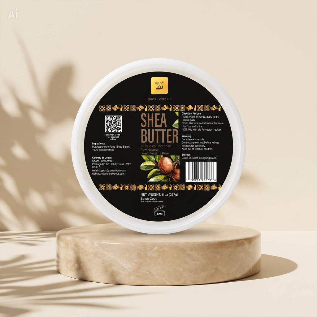 Trans-Vitro Raw Unrefined Shea Butter – 100% Natural, Ghana-Made – 8 oz
