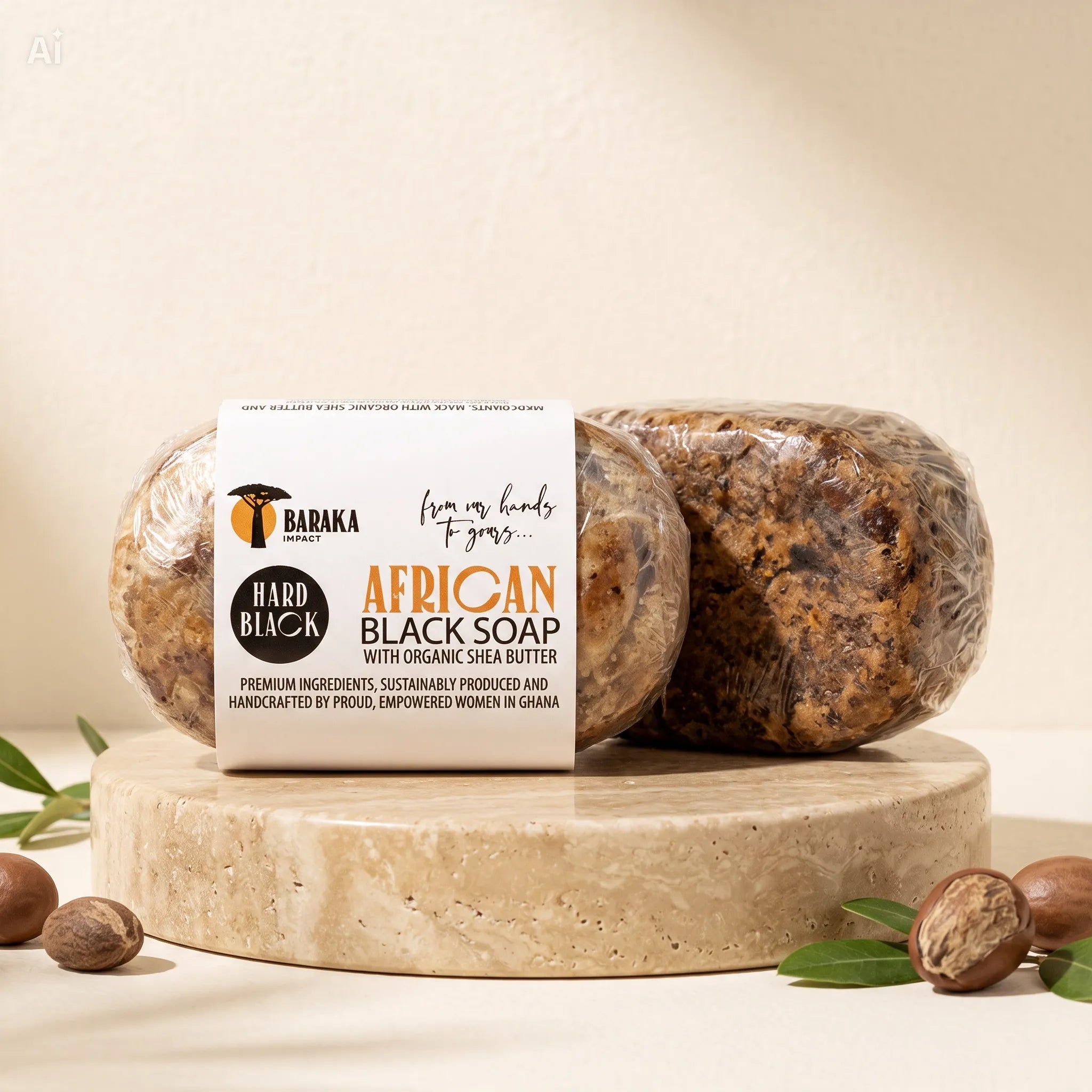 Hard African Black Soap – Traditional Bar, Handmade in Ghana – 5 oz, Pack of 2