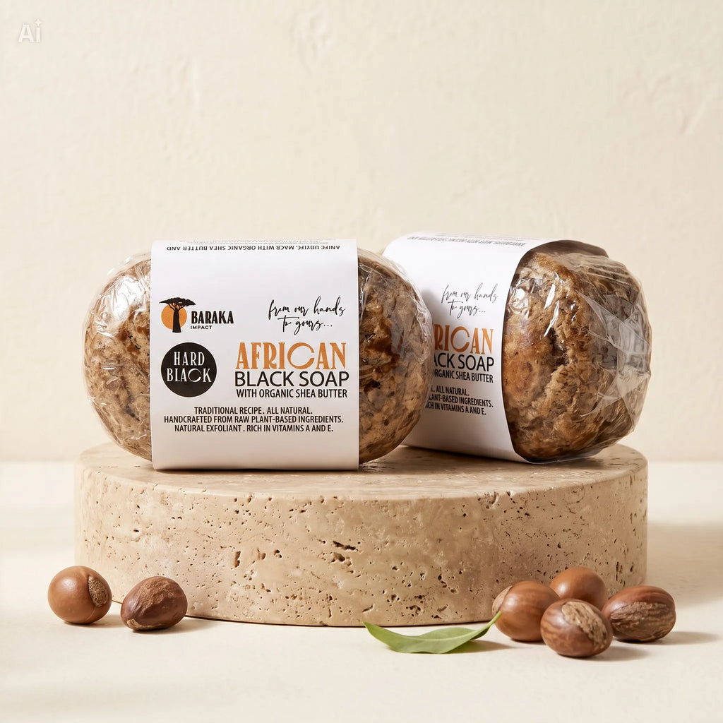 Hard African Black Soap – Traditional Bar, Handmade in Ghana – 5 oz, Pack of 2