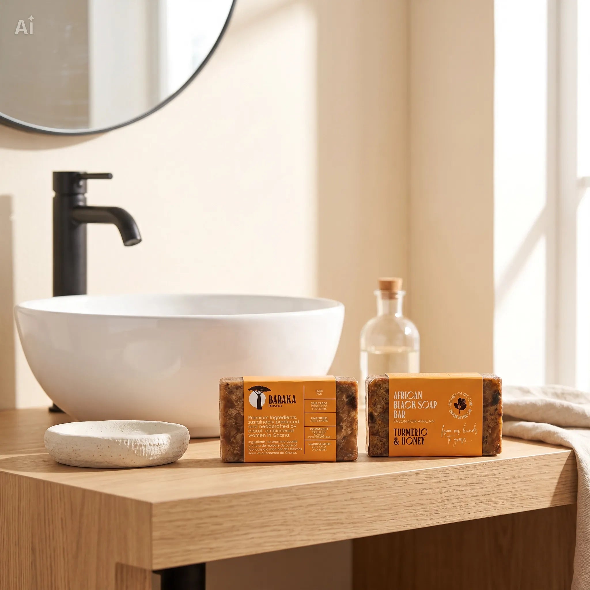 Honey Turmeric African Black Soap – Handmade in Ghana – 5 oz, Pack of 2