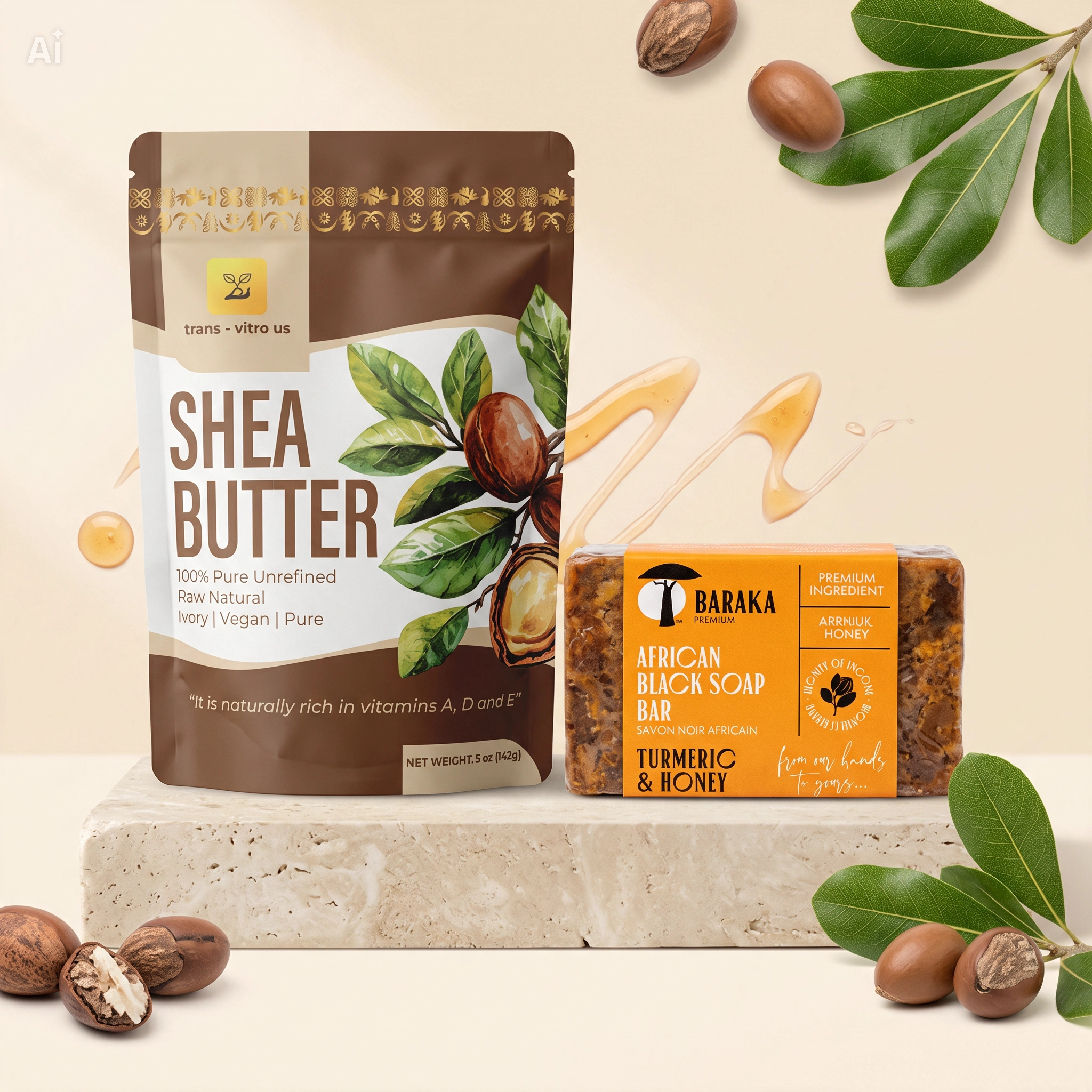 Trans-Vitro Shea Butter & Honey Turmeric African Black Soap Set – Natural Skincare – 5 oz