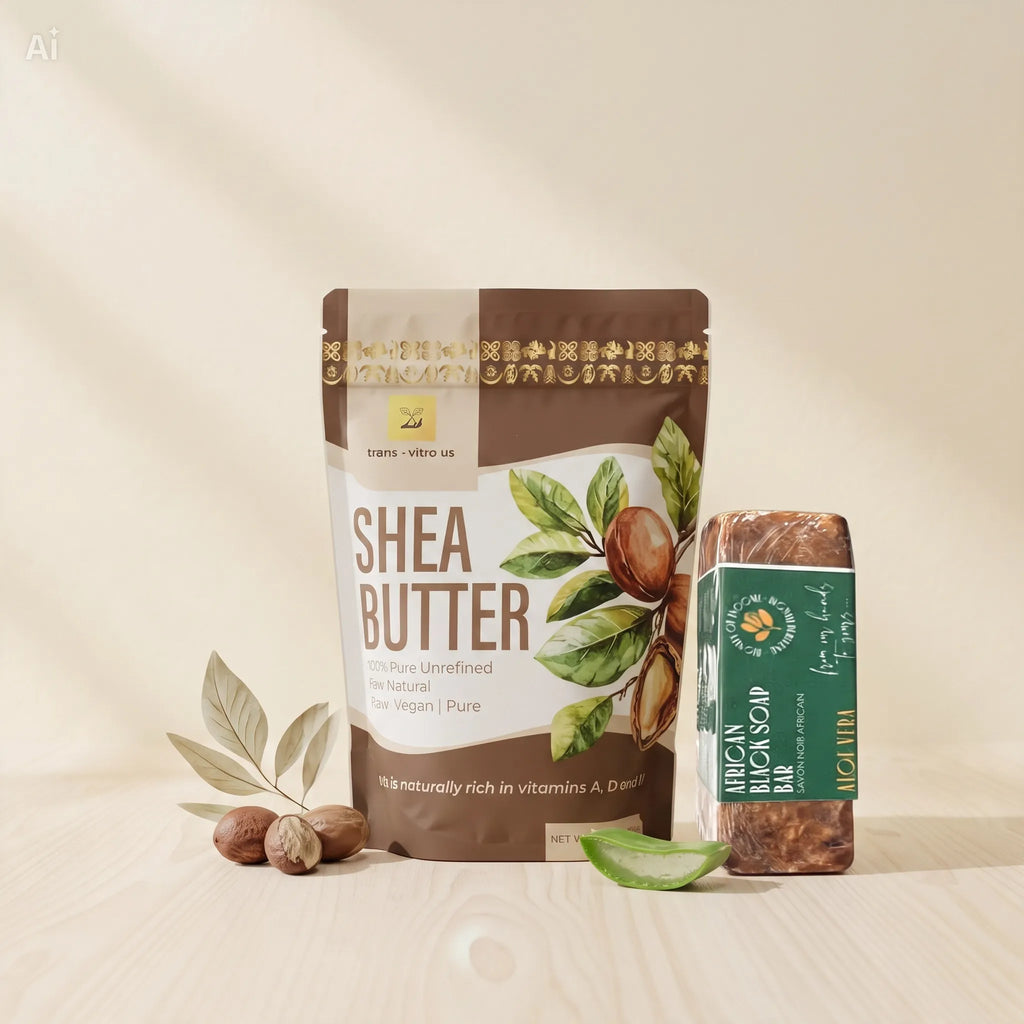 Trans-Vitro Shea Butter & Aloe Vera African Black Soap Set – Natural Skincare – 5 oz