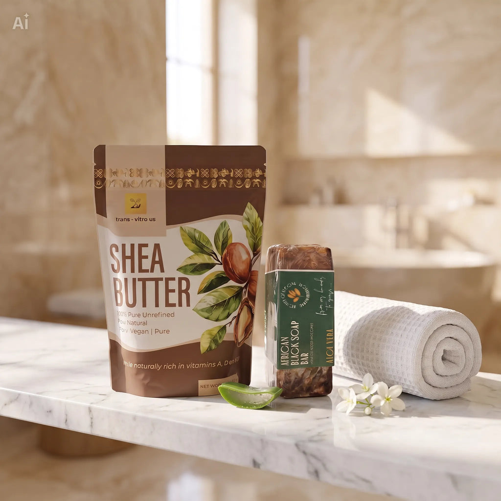 Trans-Vitro Shea Butter & Aloe Vera African Black Soap Set – Natural Skincare – 5 oz