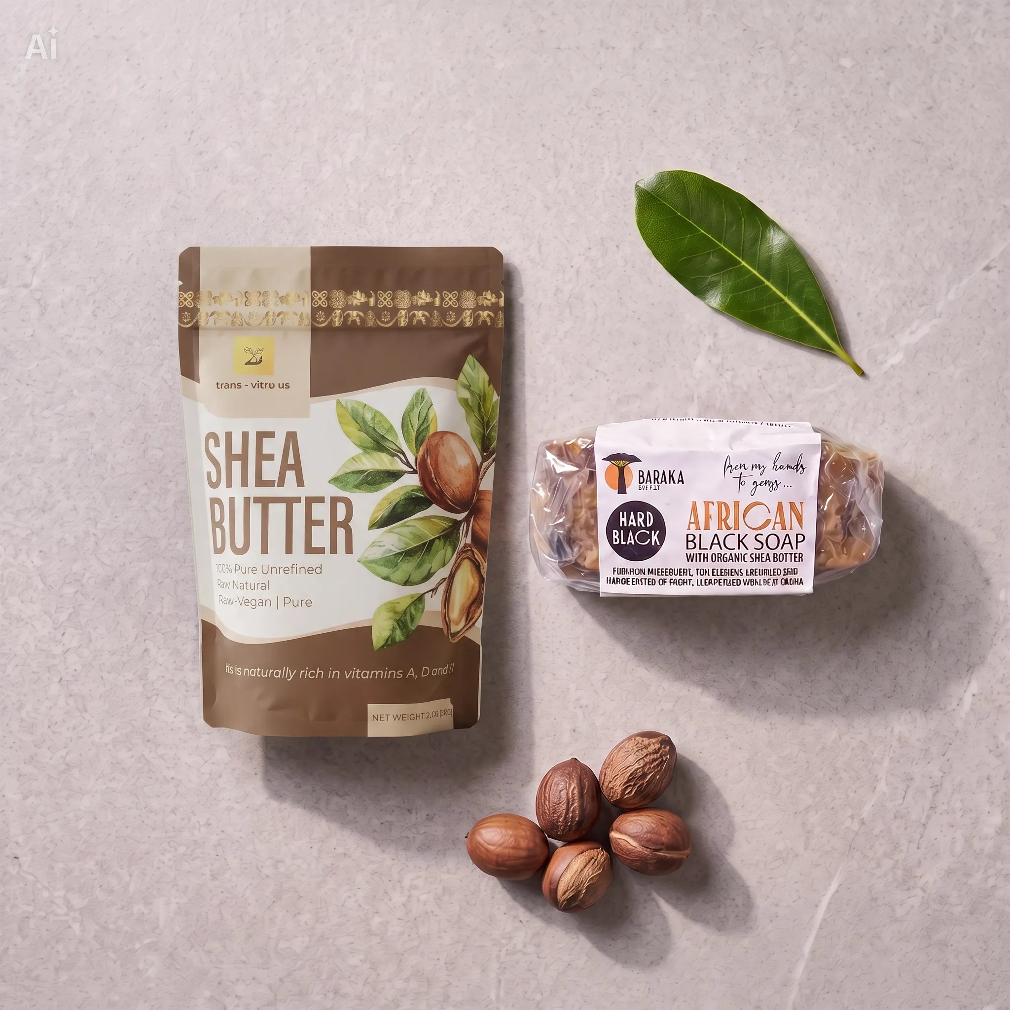 Trans-Vitro Shea Butter & Hard African Black Soap Set – Natural Skincare – 5 oz