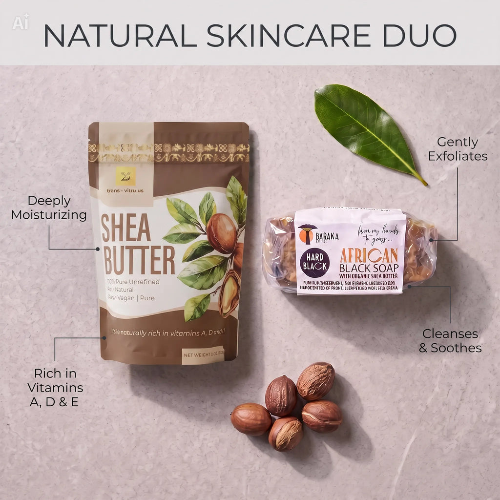 Trans-Vitro Shea Butter & Hard African Black Soap Set – Natural Skincare – 5 oz