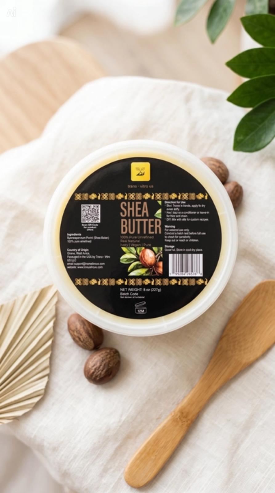 Trans-Vitro Raw Unrefined Shea Butter – 100% Natural, Ghana-Made – 8 oz