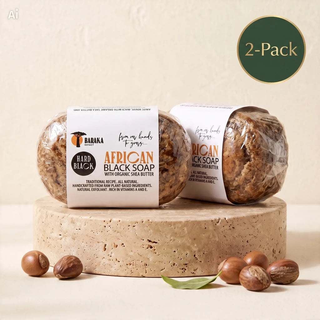 Hard African Black Soap – Traditional Bar, Handmade in Ghana – 5 oz, Pack of 2