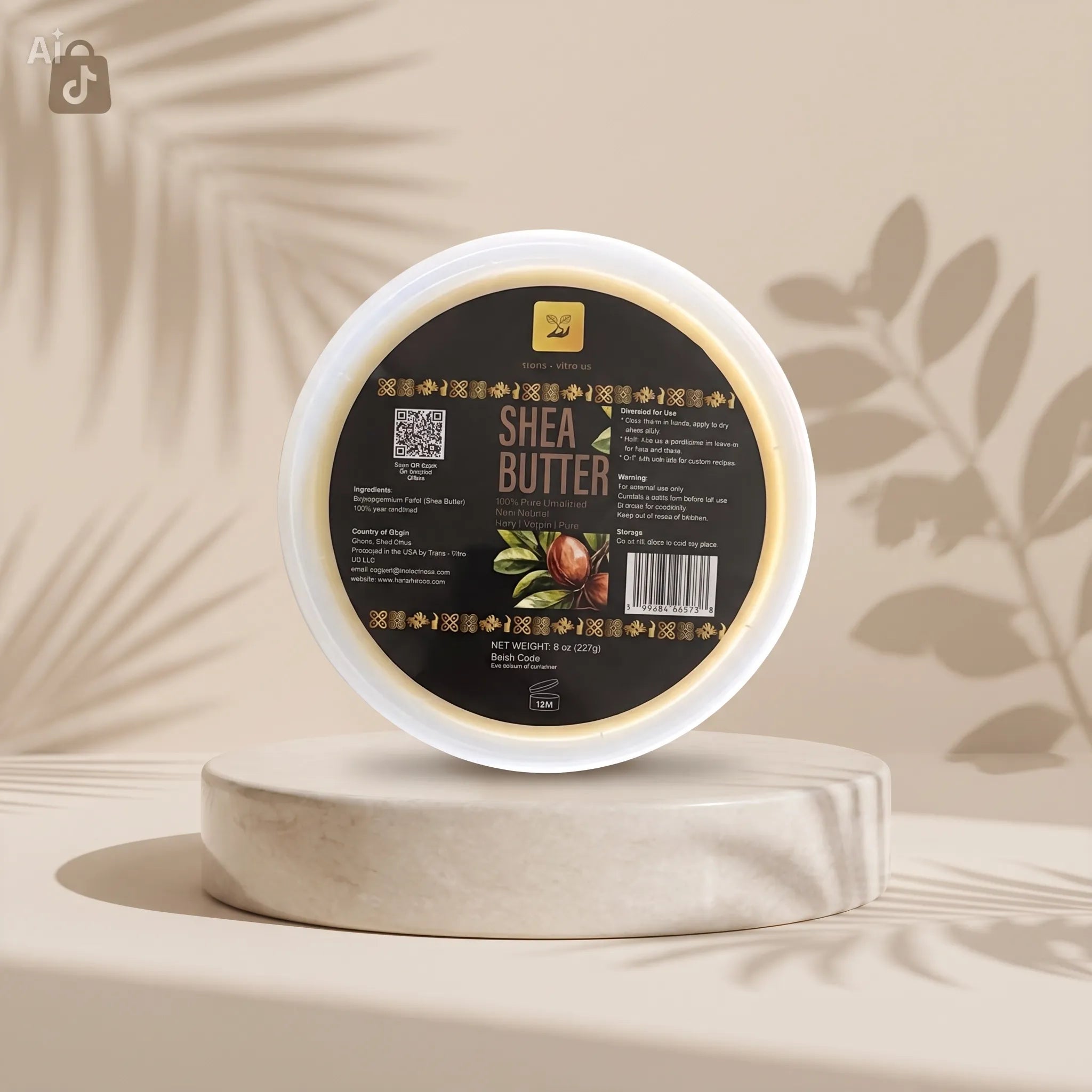 Trans-Vitro Raw Unrefined Shea Butter – 100% Natural, Ghana-Made – 8 oz